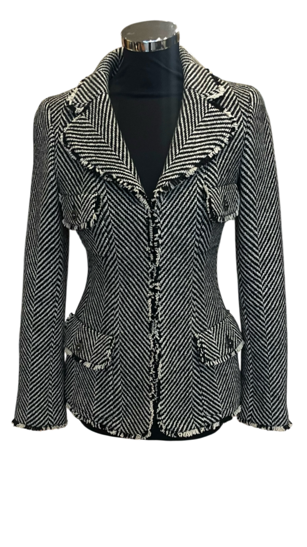 Chanel Chevron Wool Jacket with Belt – Curated Set