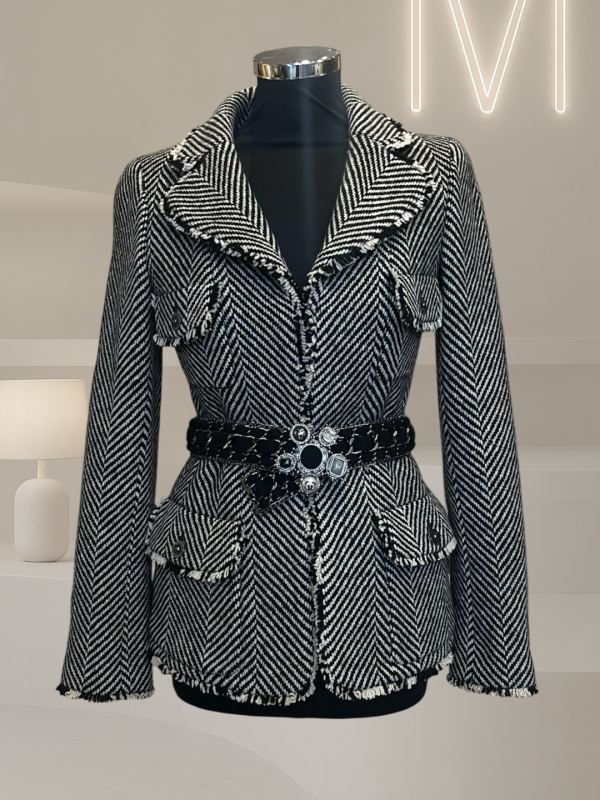 Chanel Chevron Wool Jacket with Belt – Curated Set
