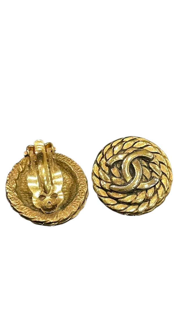 Archive Chanel Rope Logo Earrings — Gold Plated
