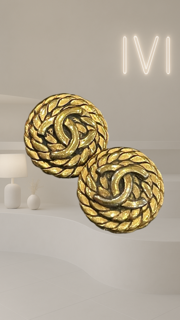Archive Chanel Rope Logo Earrings — Gold Plated