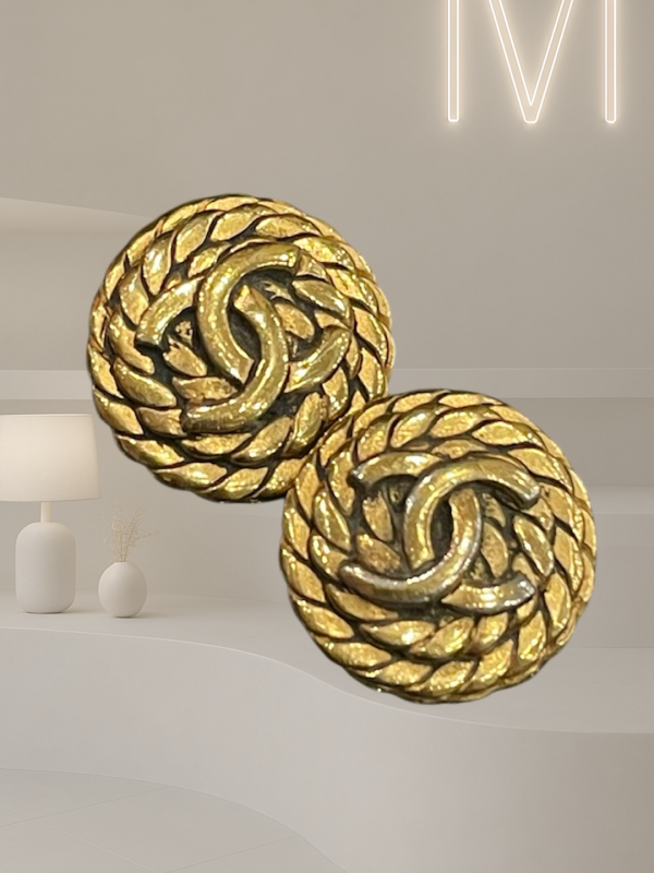 Archive Chanel Rope Logo Earrings — Gold Plated