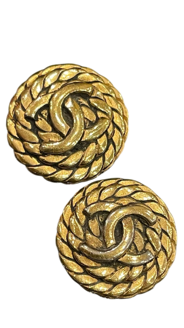 Archive Chanel Rope Logo Earrings — Gold Plated