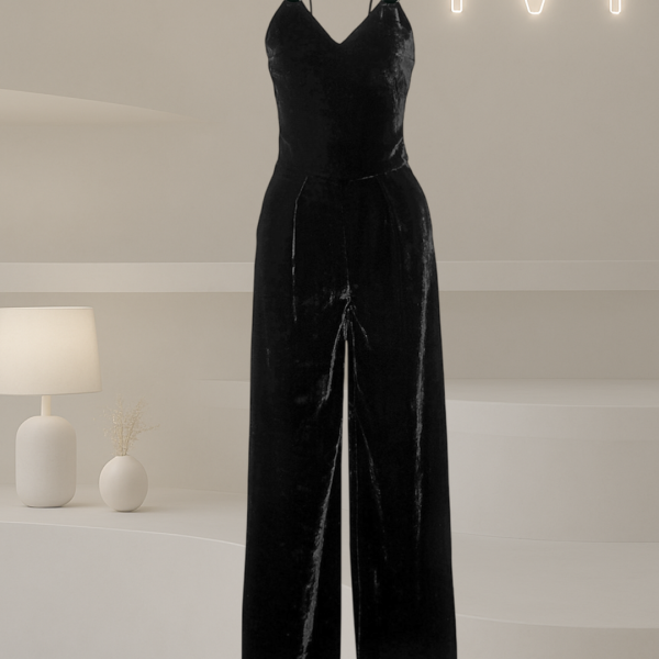 Mugler Black Velvet Archive Jumpsuit with Silver Ring Straps