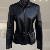 Gucci black leather belted jacket with Bamboo detail