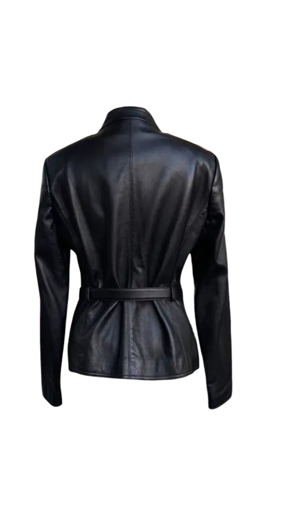 Gucci black leather belted jacket with Bamboo detail